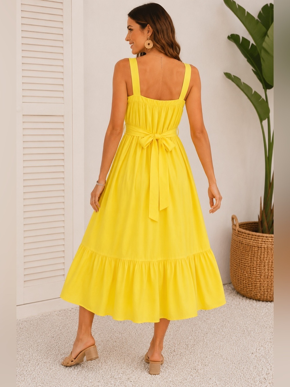 Entro Yellow Babydoll Midi Dress Boutique Summer Dress Size Large - Picture 2 of 8